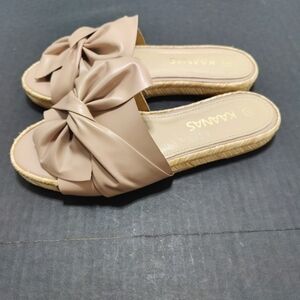 Kaanas And Women's Espadrille Bow Taupe/Beige Slip On Sandals Size 9